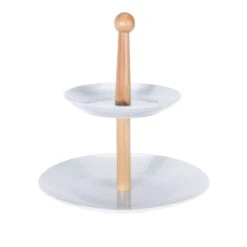 Neuetischkultur Porzellan, Holz Etagere 2-stufig