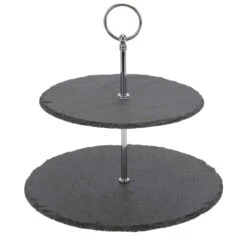 Neuetischkultur Schiefer Etagere 2-stöckig