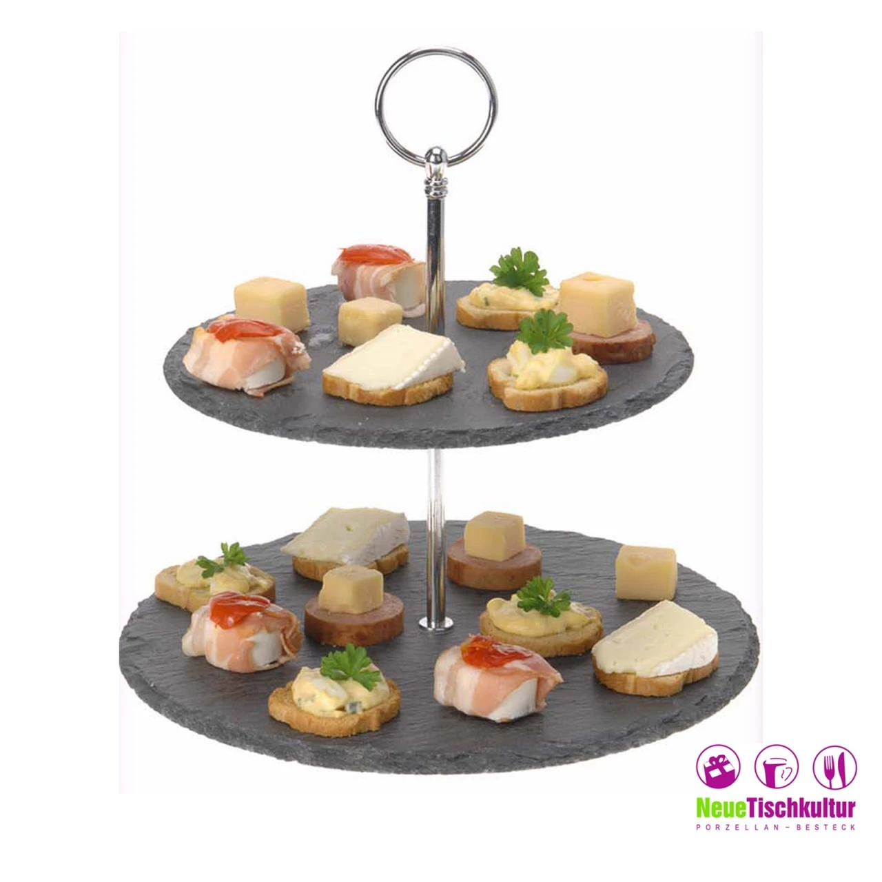 Neuetischkultur Schiefer Etagere 2-stöckig 4 Neuetischkultur Schiefer Etagere 2-stöckig – Bild 2