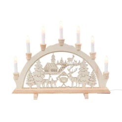 Sigro Waldkirche Und Rehe Holz Schwibbogen, Spitzkerzen