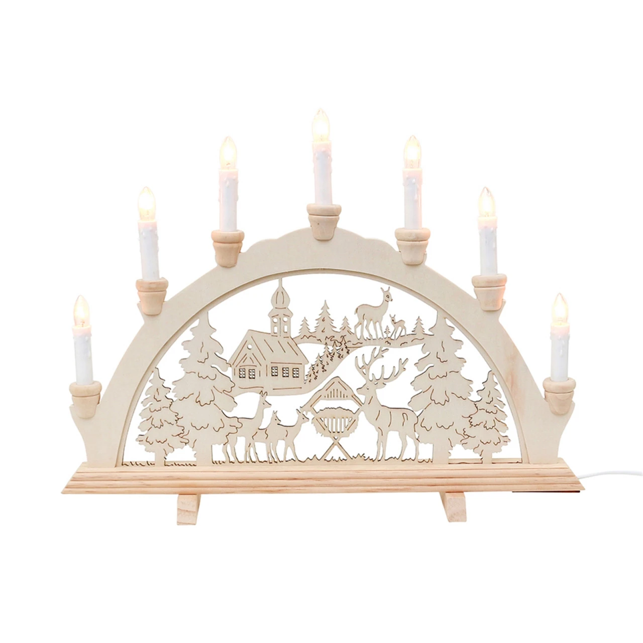 Sigro Waldkirche Und Rehe Holz Schwibbogen, Spitzkerzen 3 Sigro Waldkirche Und Rehe Holz Schwibbogen, Spitzkerzen