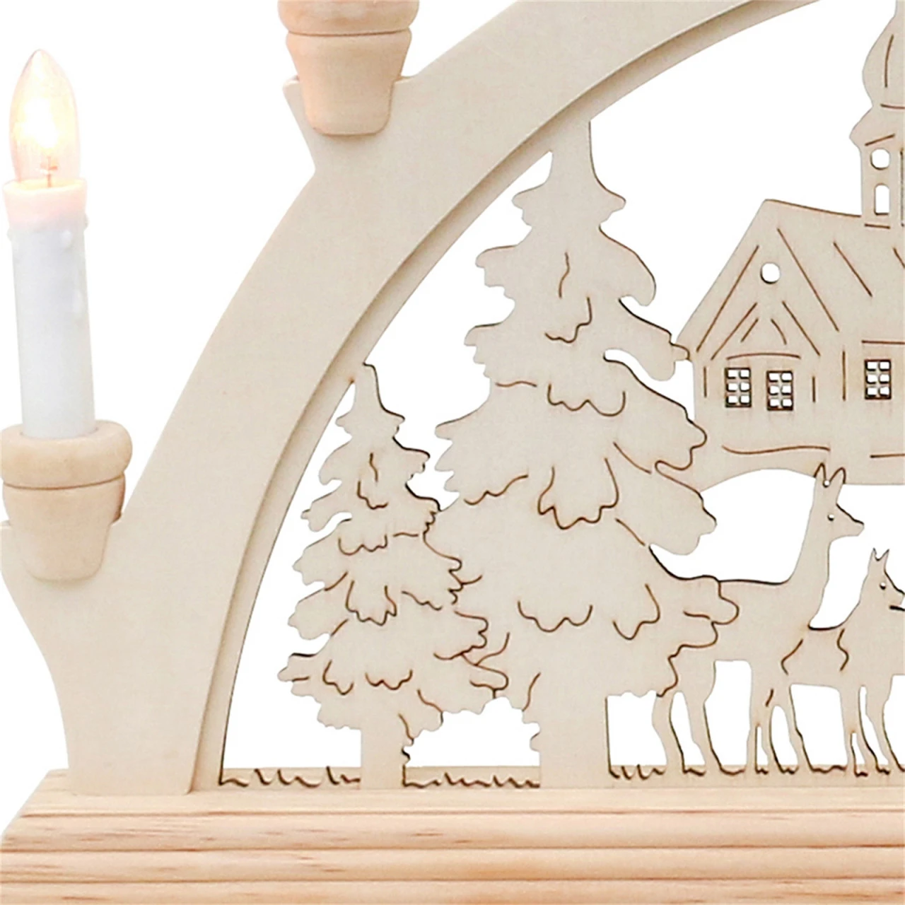 Sigro Waldkirche Und Rehe Holz Schwibbogen, Spitzkerzen 4 Sigro Waldkirche Und Rehe Holz Schwibbogen, Spitzkerzen – Bild 2