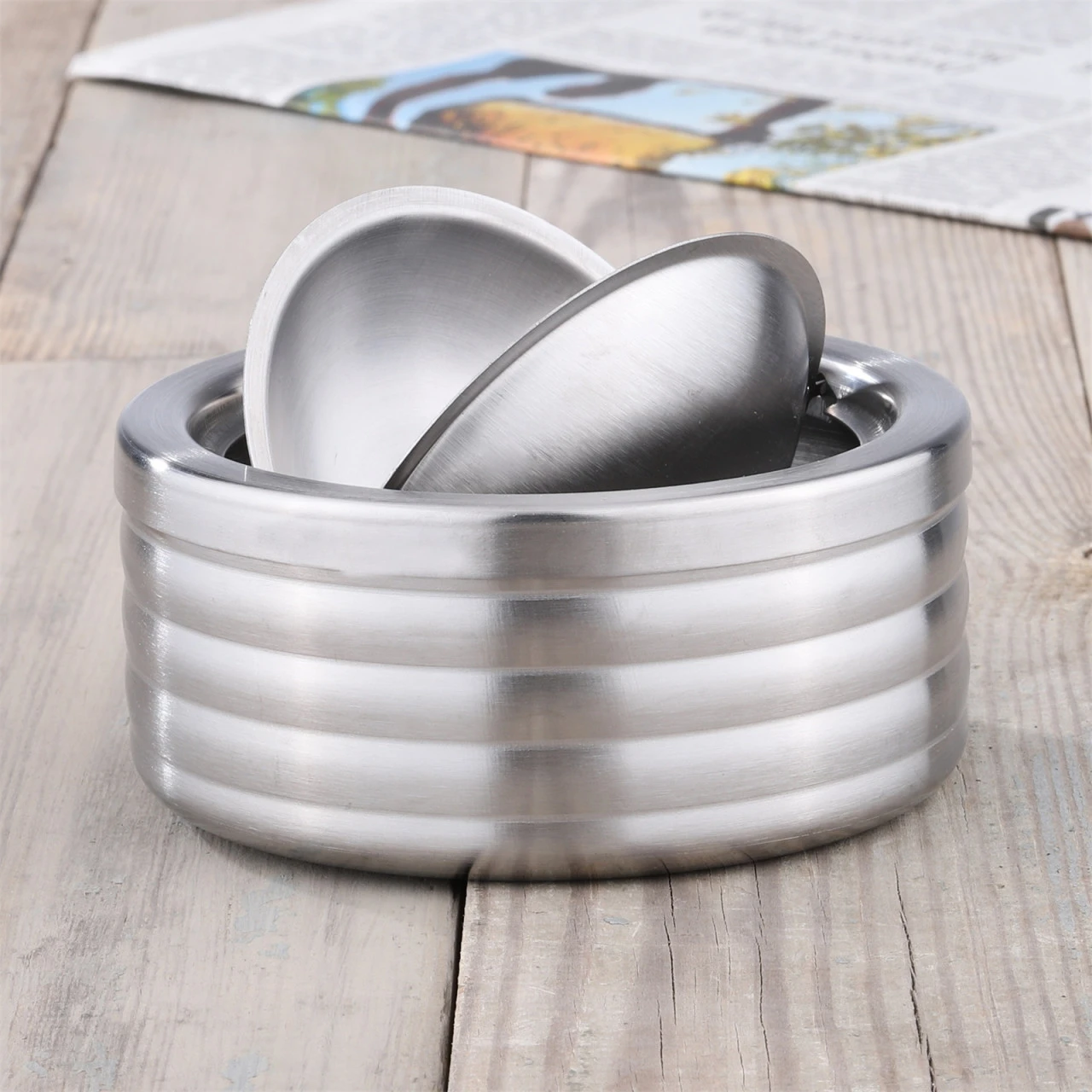 HTI-Living Edelstahl Aschenbecher Mit Deckel 4 HTI-Living Edelstahl Aschenbecher Mit Deckel – Bild 2