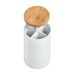 HTI-Living Kunststoff, Bambus Wattestäbchen-Spender, Weiß