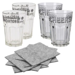 Neuetischkultur Glas/Filz Retro-Gläser 4-teilig Mit 6x Untersetzer