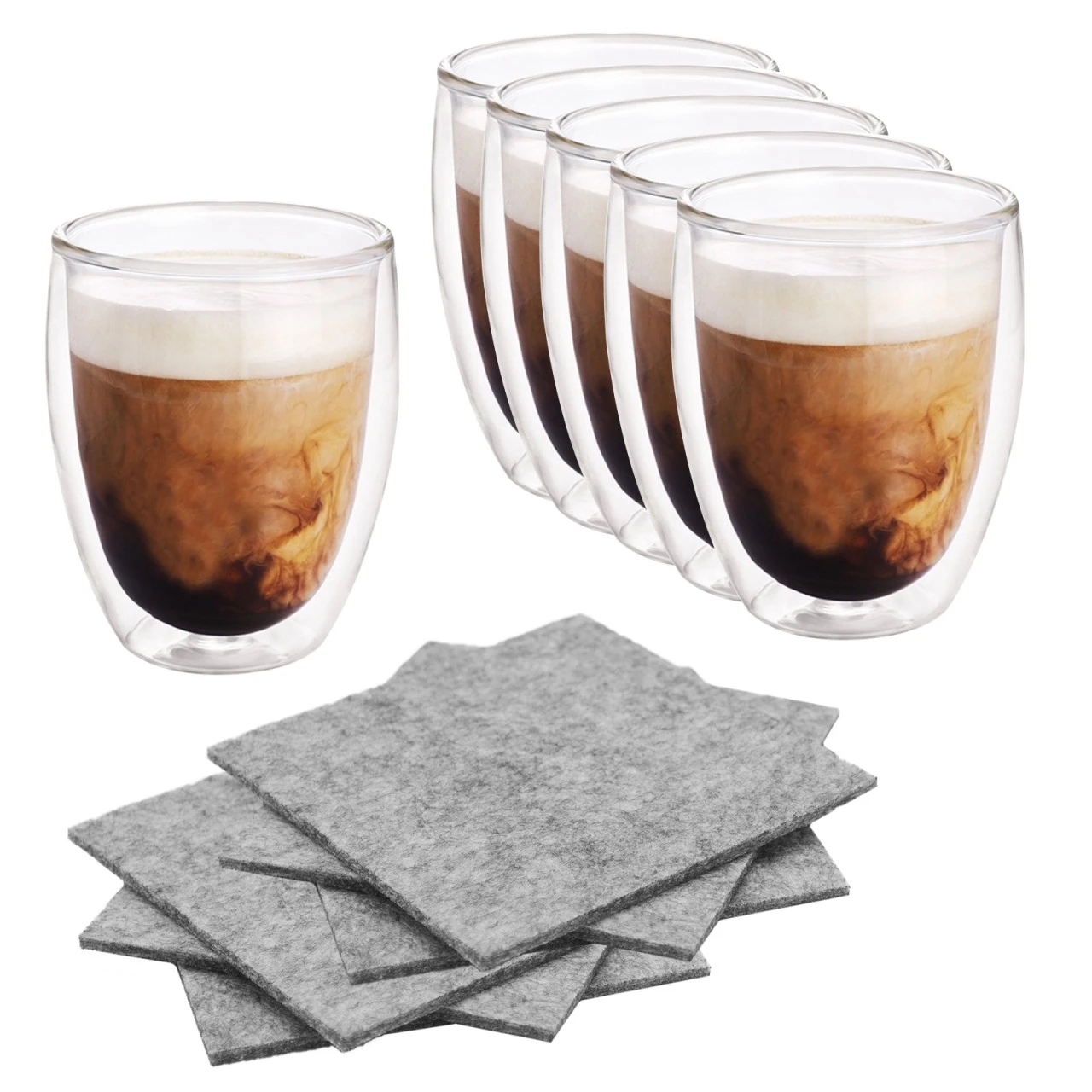 Neuetischkultur Glas/Filz Doppelwandiges Glas 6er Mit 6x Untersetzer 3 Neuetischkultur Glas/Filz Doppelwandiges Glas 6er Mit 6x Untersetzer