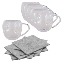 Neuetischkultur Glas/Filz Doppelwandiges Henkelglas 6er Mit 6x Untersetzer