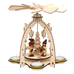 SIGRO Winterkinder Mit Ski Holz Teelichtpyramide