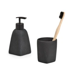 HTI-Living Dark Stone Seifenspender Und Zahnputzbecher