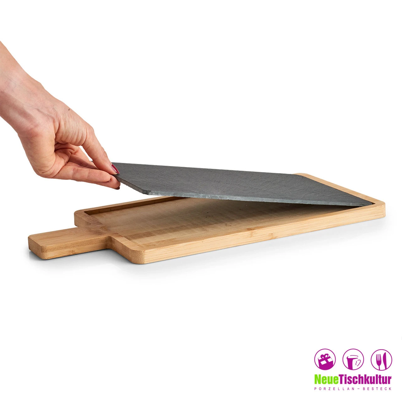 Neuetischkultur 2er-Set Schneide- Und Servierbrett Mit Schieferplatte 5 Neuetischkultur 2er-Set Schneide- Und Servierbrett Mit Schieferplatte – Bild 3