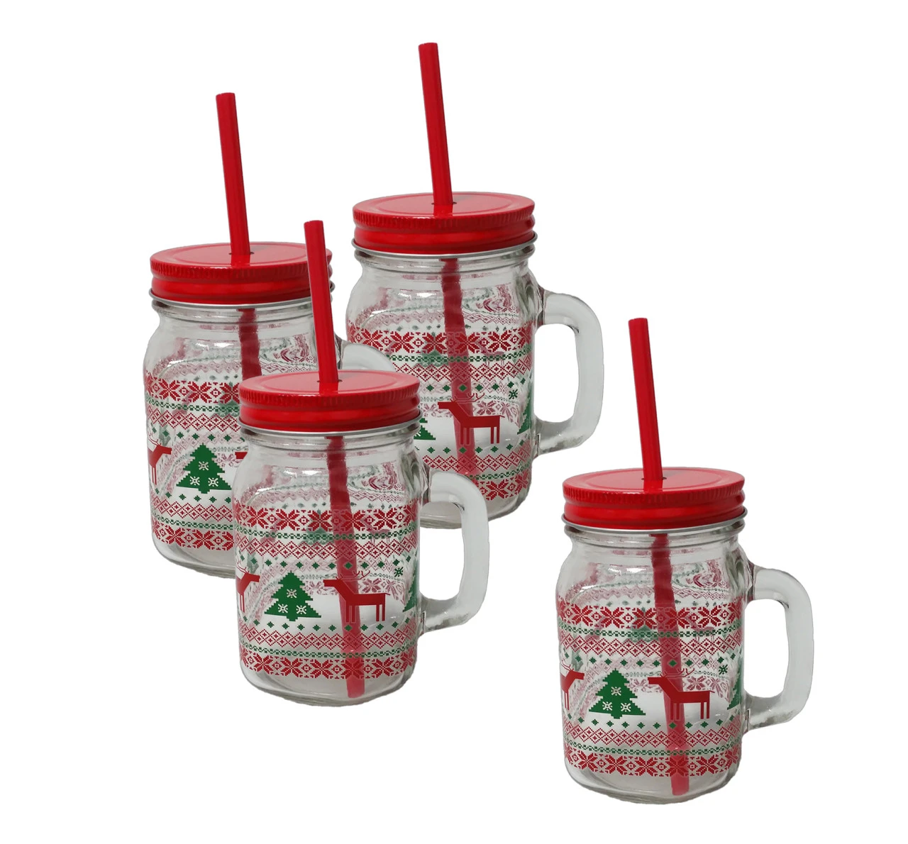 Neuetischkultur Rentier Mit Weihnachtsbaum Trinkglas Mit Henkel, Deckel Und Trinkhalm 4er Set 3 Neuetischkultur Rentier Mit Weihnachtsbaum Trinkglas Mit Henkel, Deckel Und Trinkhalm 4er Set