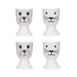 Neuetischkultur 4er-Set Katze Und Hund Eierbecher Porzellan